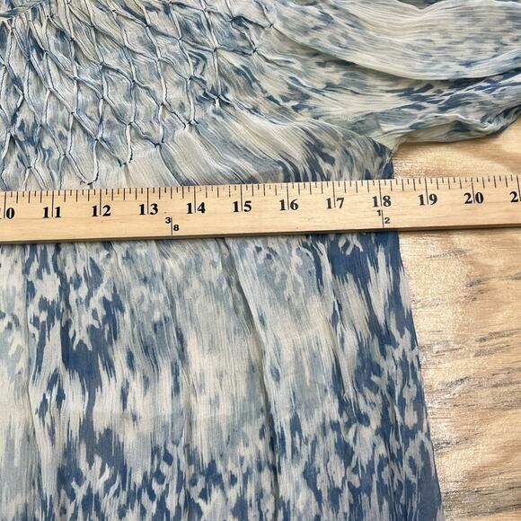 Sundance Silk Chiffon Smocked Semi-Sheer Top Blouse Geometric Ombré Size S Boho - Picture 10 of 12